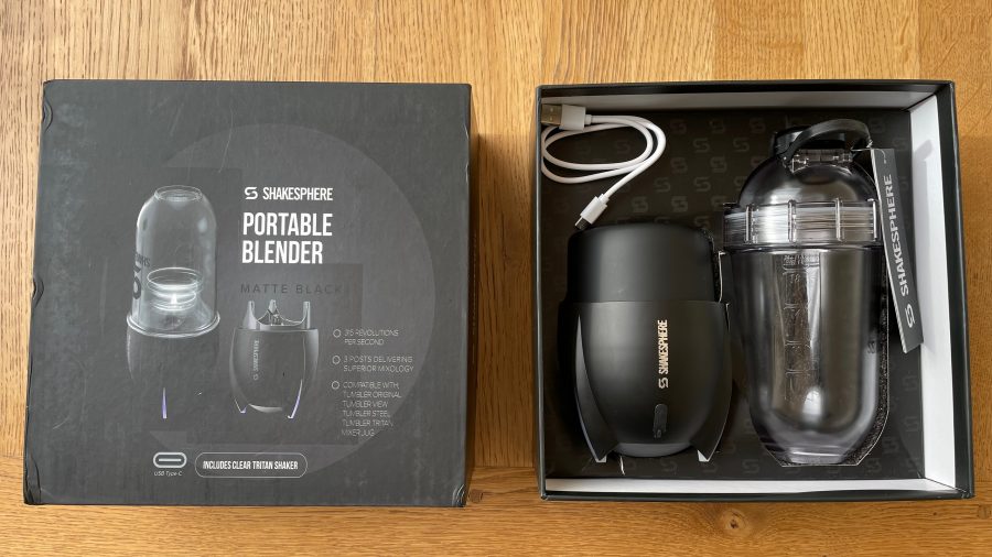 Shakessphere portable blender still packaged in box